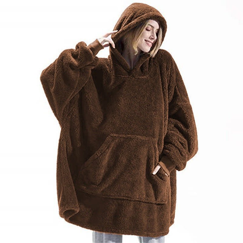 Coffee brown oversized blanket hoodie with giant pocket, front view