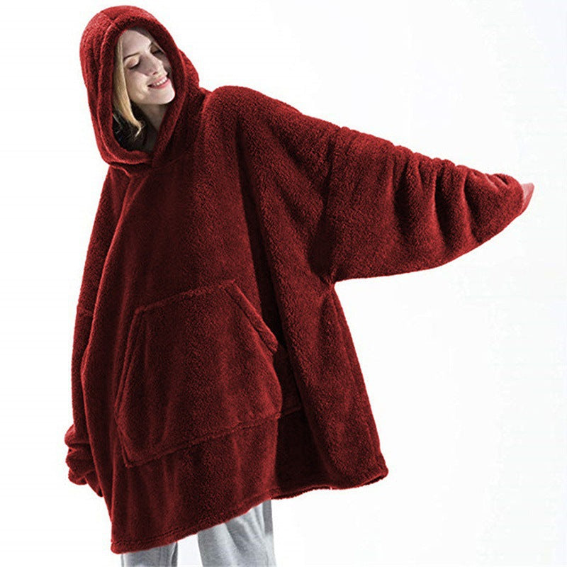 Wine red oversized blanket hoodie with giant pocket and wide sleeves