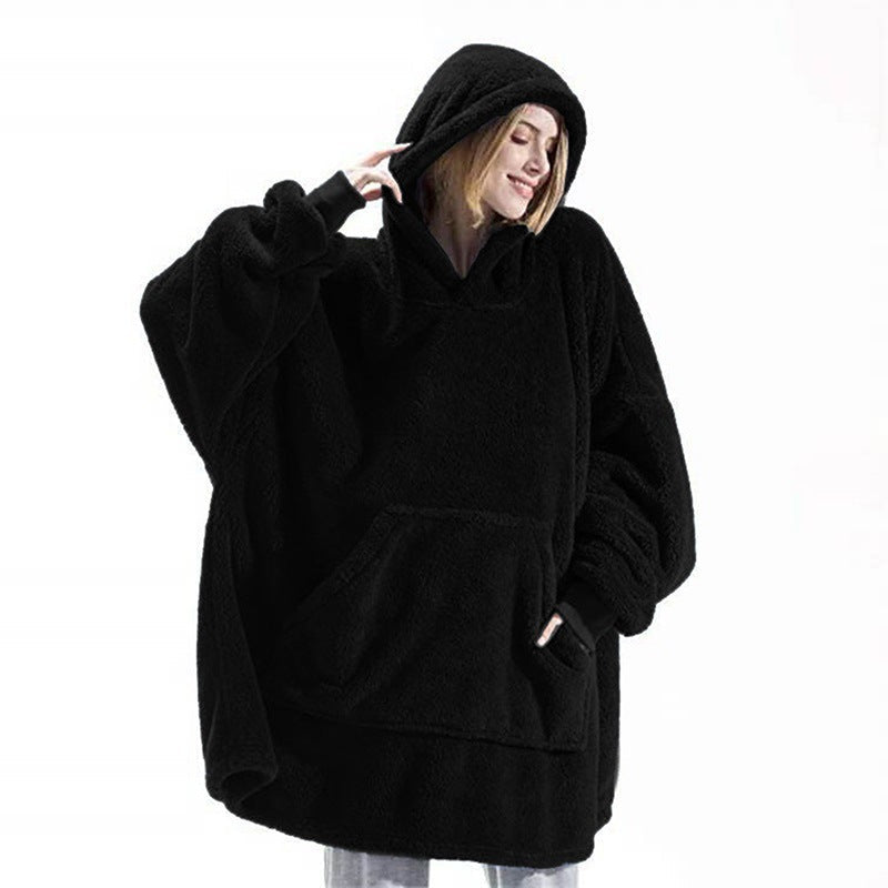 Black oversized blanket hoodie with giant pocket, front view